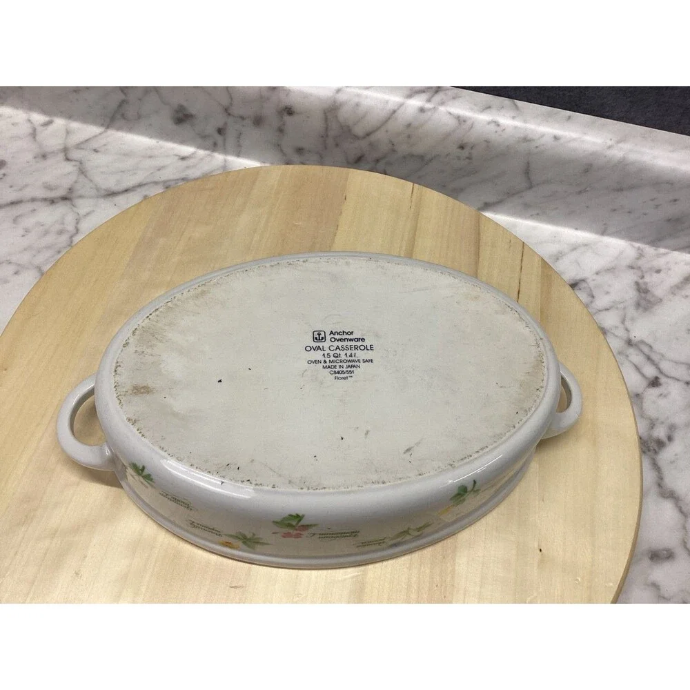 Anchor Ovenware 3.15 QT C8405 Floret Oval Casserole Dish with Lid & Handles